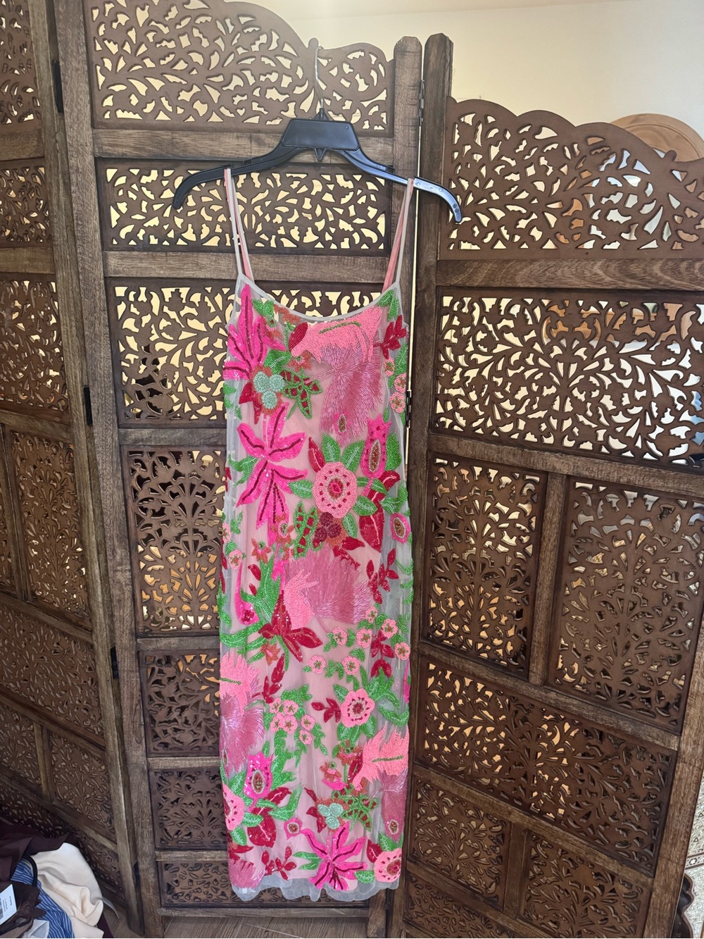 Cult Gaia Kennedy Floral Pink and Green Beaded Dress - Picture 3 of 5